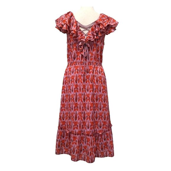 Figue Tahlia Ikat Pink Flutter Sleeve Hi-Low Hem Dress  Womens S Vibrant - Picture 3 of 11